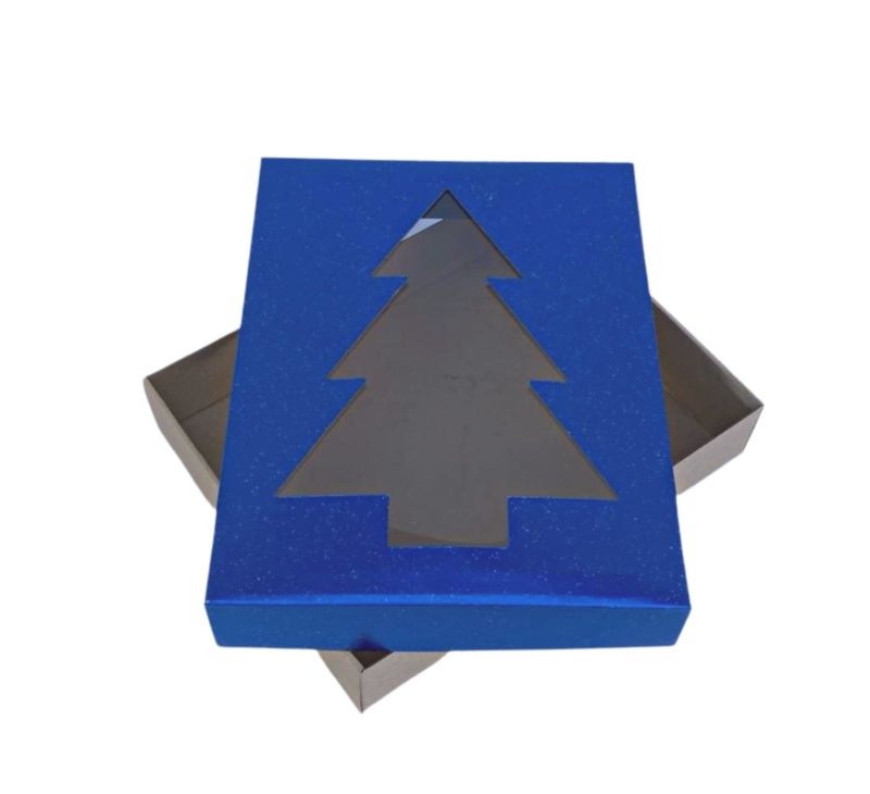 Krabička s okienkom perleťová modrá stromček 25x20x5cm "dvojdielna"